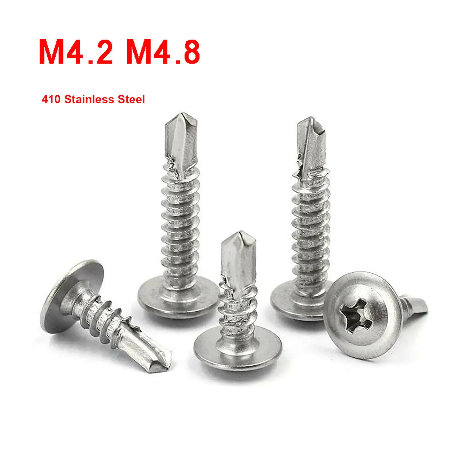 10Pcs M4.2 M4.8 Phillips Truss Head Drill Tail Self Tapping Screws 410 Stainless Steel Cross Large Flat Head Self Drilling Screw