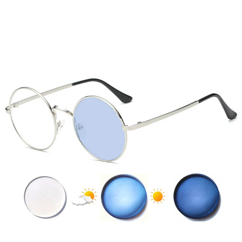 Myopia Glasses Prescription -0.5 to -10 Round Alloy Frame Men Women Short Sighted Spectacles Photochromic Anti Blue Ray UF29