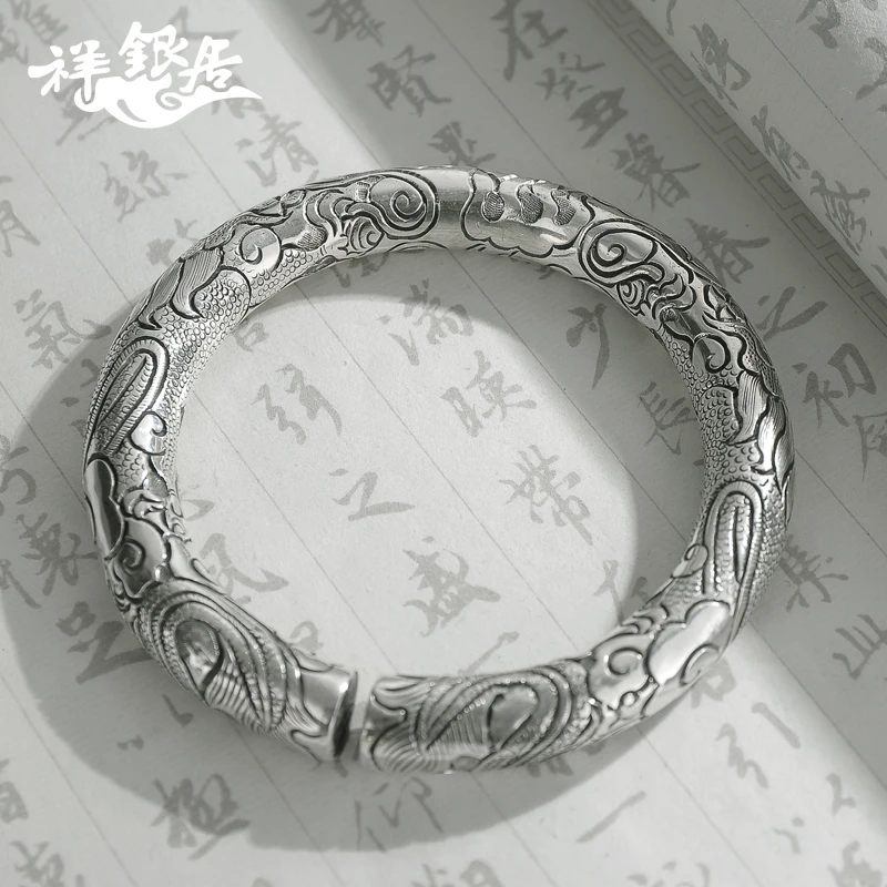 ★exterior carving fine silver bracelets bracelets cylinder in extremely good fortune manual solid flake silver bracelet