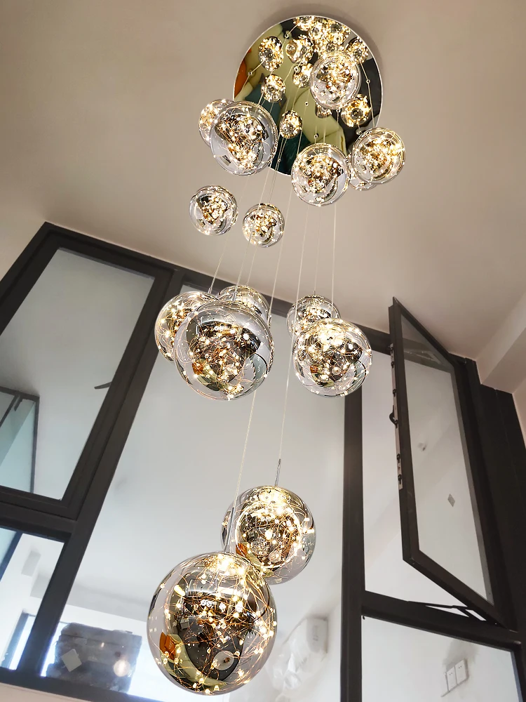 

Modern led gypsophila spiral staircase lighting chandelier long chandelier living room villa kitchen attic glass chandelier