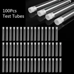 Tube à essai en plastique transparent avec couvercle, fournitures de laboratoire, haute qualité, nouveau, 12mm x 100mm, 100 pièces