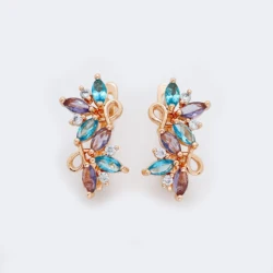 New Trendy Women 585 Rose Gold Jewelry Fashion Multi-Color Leaf Zircon Luxury Drop Earrings