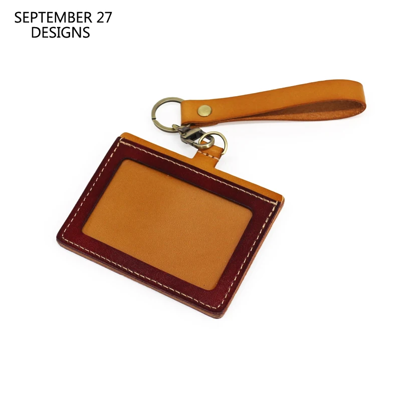 Identity Badge Holder For Office Work Vegetable Tanned Leather Luxury Tag With Keychain Cowhide Bus ID Card Holders