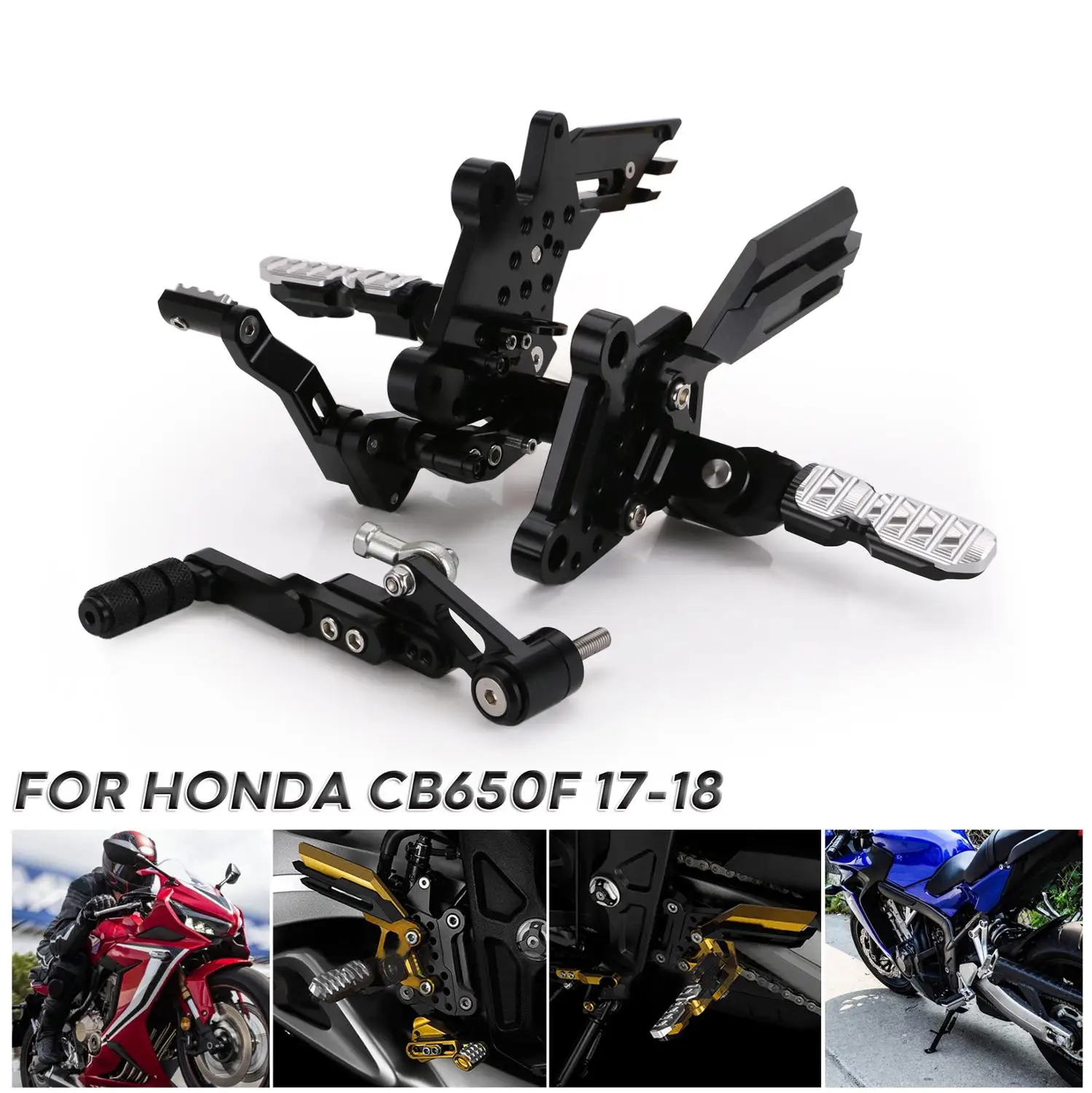 

For Honda CBR650F CB65F 2014 2015 2016 2017 2018 Motorcycle CNC Aluminum Alloy Footrest Foot Rest Pegs Rear Sets Rearset Black