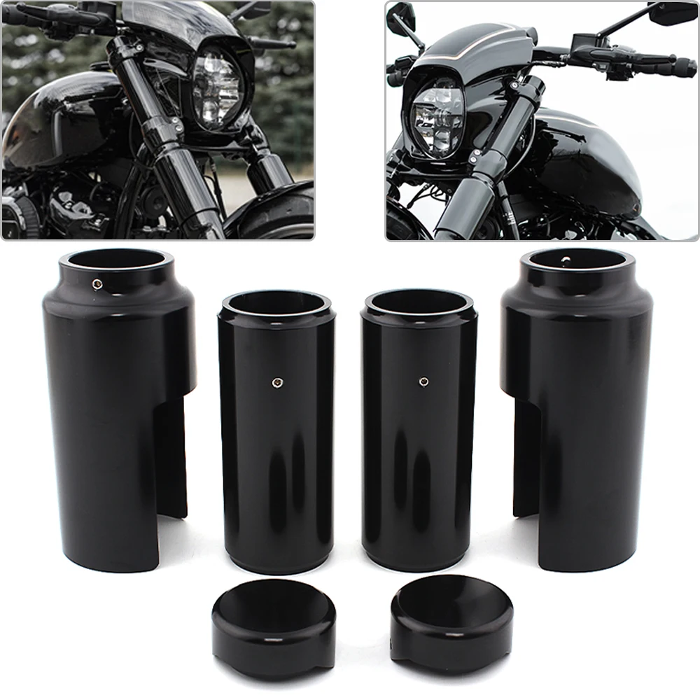 Motorcycle Aluminum Front Fork Cover Tube Cap For Harley Softail Breakout FXBR FXBRS 2018-Up Vivid Black Full Fork Boot Covers