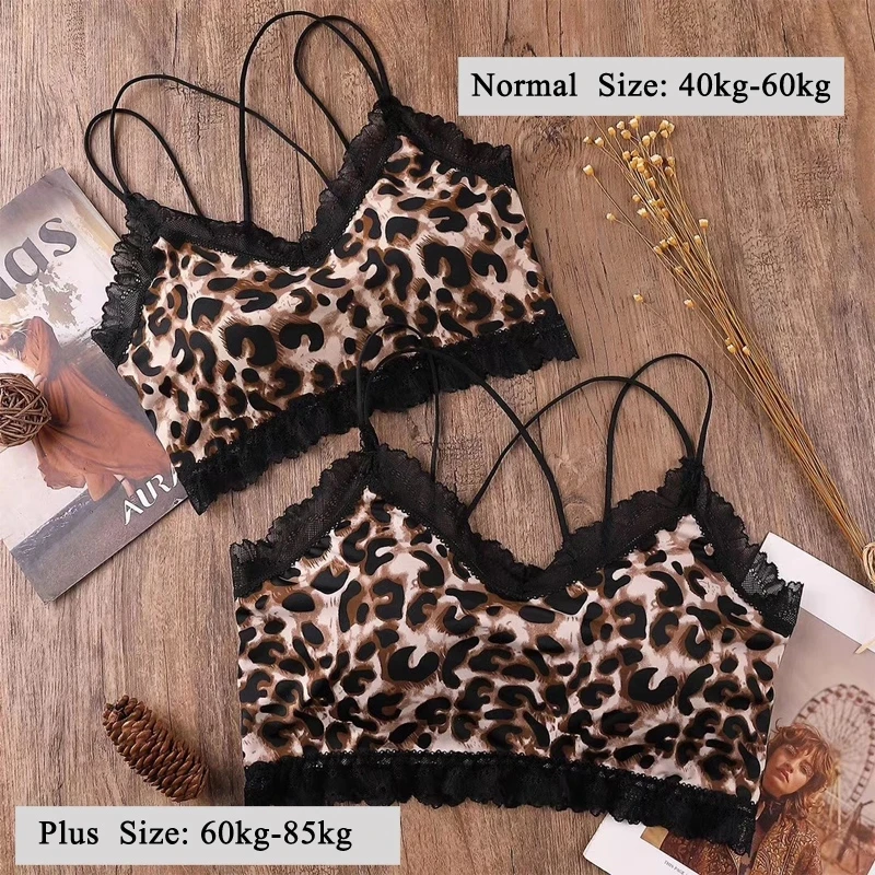 Sexy Leopard Print Women‘s Underwear Set Temptation Lace Bralette Wire Free Push Up Brassiere Female Lingerie 2-Pieces Suit