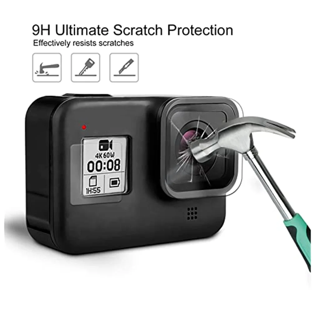 6 قطعة عدسة الكاميرا الزجاج المقسى فيلم HD واقي للشاشة الغبار طبقة رقيقة واقية لكاميرات الفيديو الرياضية والعمل GoPro 8