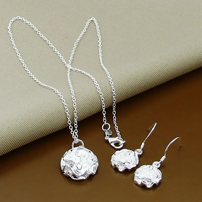 925 Sterling Zilveren Prachtige Rose Bloem Ketting Armbanden Oorring Set Voor Vrouwen Trouwfeest Sieraden Geschenken