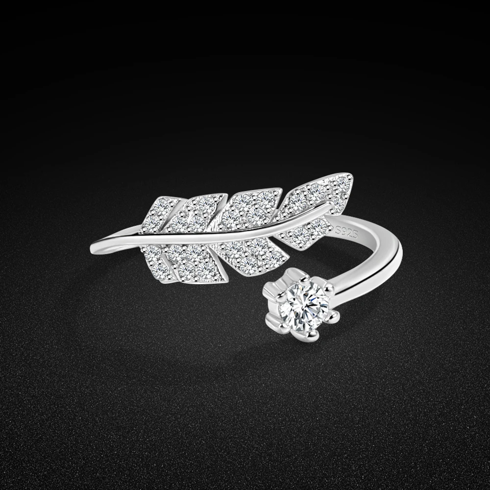 Anillo de Plata de Ley 925 para mujer, diseño creativo de plumas, anillo abierto, alianza de boda, joyería, regalo para ella