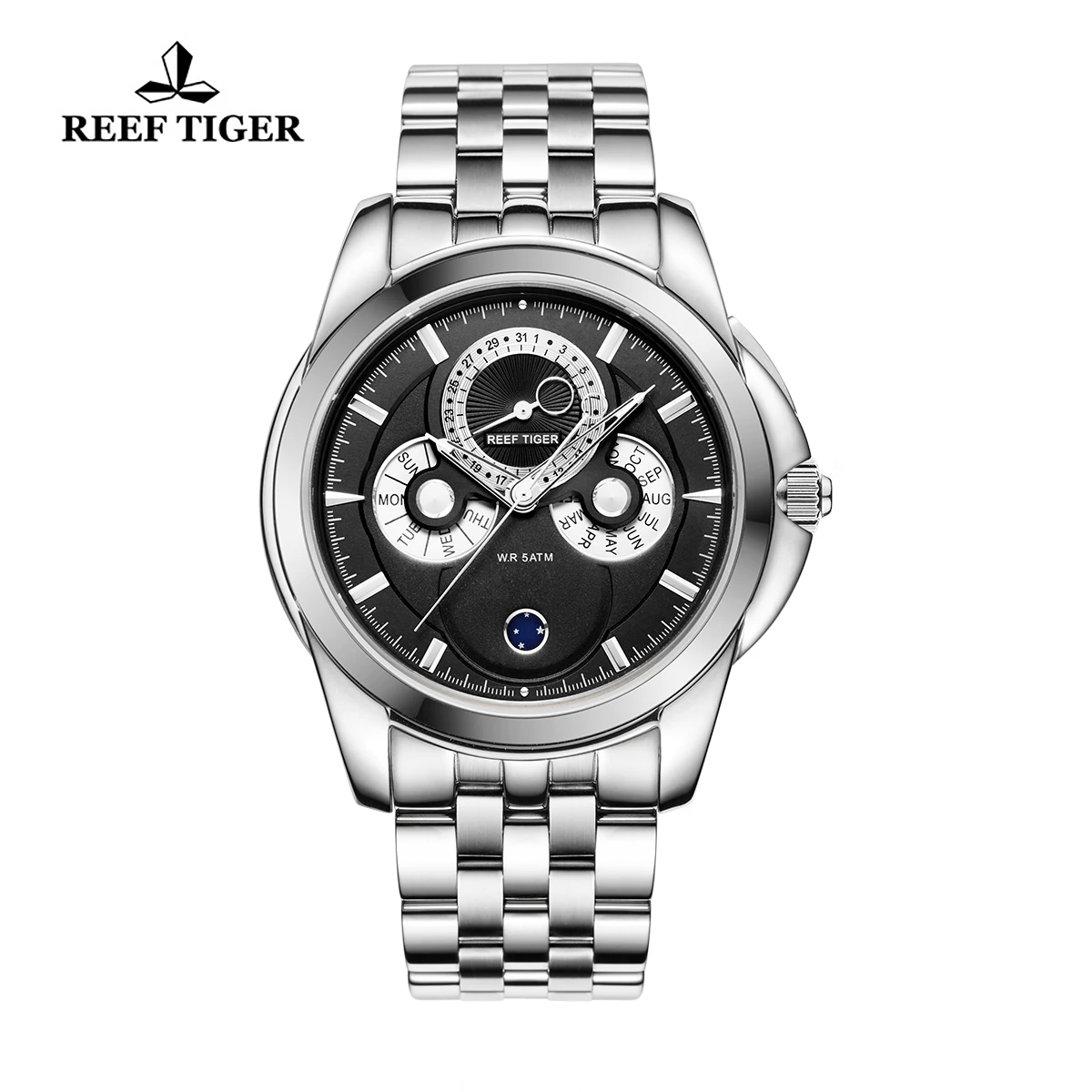 Reef Tiger/RT Watch Casual Business Complicated Watch with Date Calender Moon Phase Watch for Men RGA830-YBY