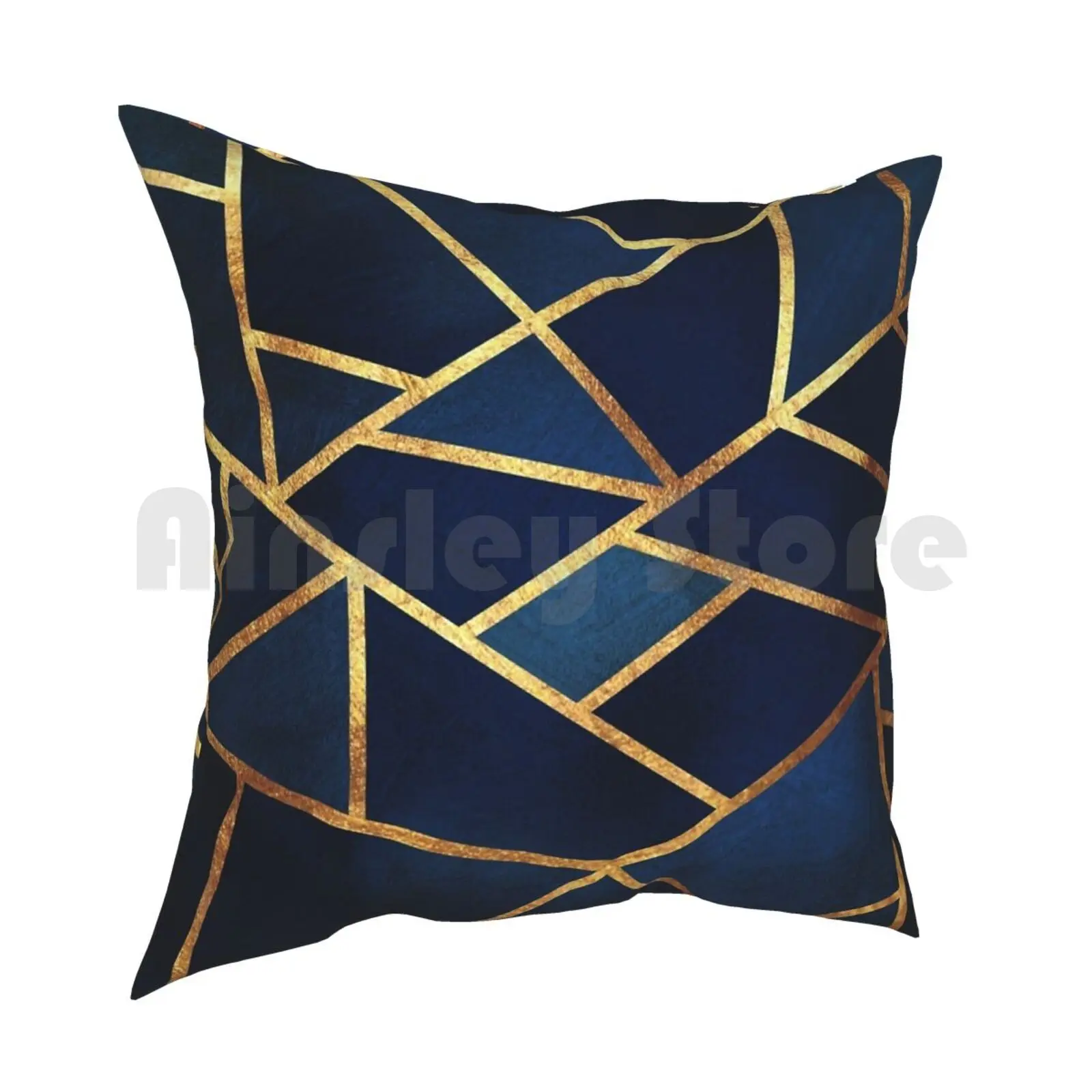 Navy Gold Stone Geometric Pillow Case Printed Home Soft Throw Pillow Blue Navy Gold Tumblr Modern Graphic Geometric