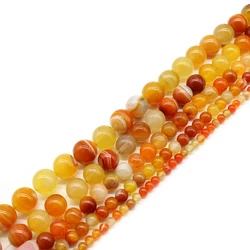 Natural Orange Stripes Agates Stone Beads For Jewelry Making DIY Bracelet Necklace 4/6/8/10/12 /14 mm Strand 15'' Wholesale