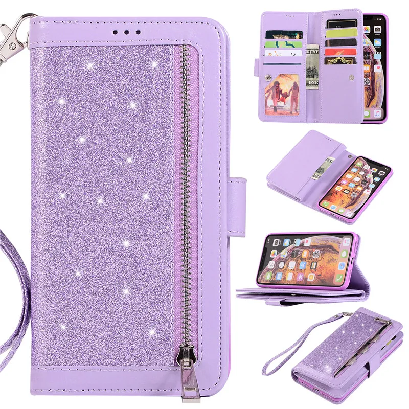 Glitter Pu Leather Phone Case For iPhone 12 Mini 11 Pro XS Max XR X 8 7 6s Plus SE 2020 TPU Frame Wallet Card Slot Holder Cover