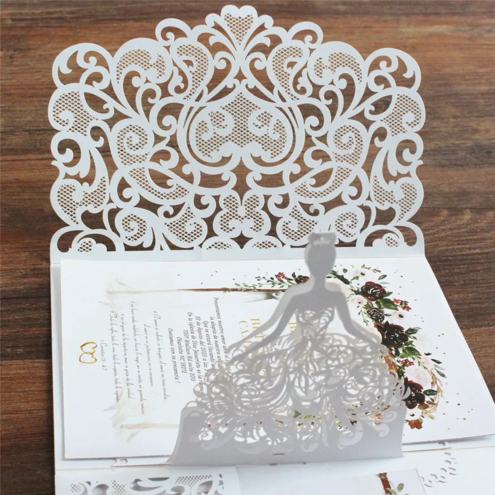 3D Girl Invitation Card For Bat Mitzvah Pearl Paper Tri-Fold Laser Cut Pocket Customized Printing Invite Detail 50 Pieces