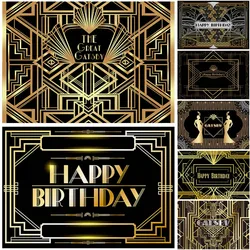 Great Gatsby Theme Birthday Party Photography Background Black Golden Line Customize Birthday Party Decor Backdrops Banner