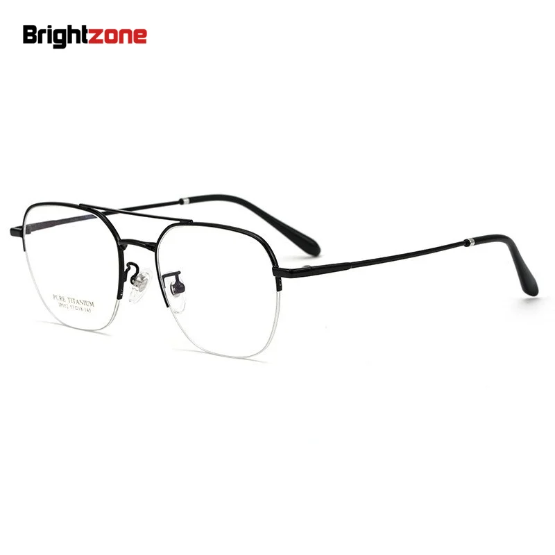 

Double Beam Large Rim Pure Titanium Spectacle Frame Half Myopia Eyeglasses Optical Black Prescription Glasses Occhiali Da Vista