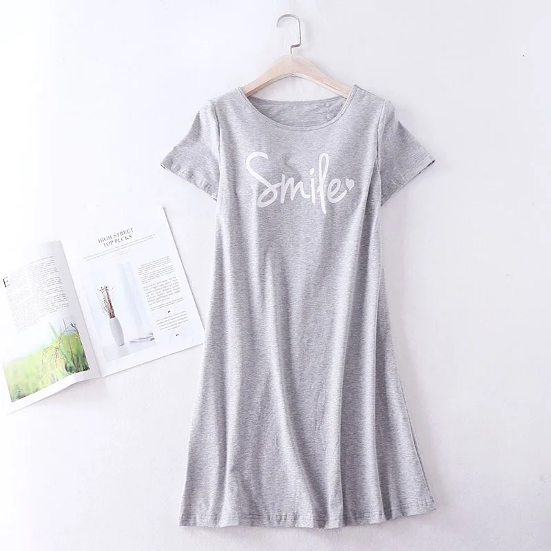 Cute Letter Printing Student Nightdress Modal Cotton Short Dress Fresh Chest Pad Sleepwear Women Sleepshirt Loose Nightgowns