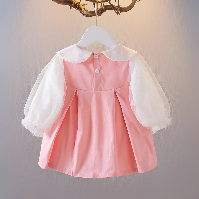 Baby Girl Dress Kids Lace Splicing Dress Children Fake Two Piece Doll Collar Dress Toddler Spring Autumn 0 1 2 3 5 Years