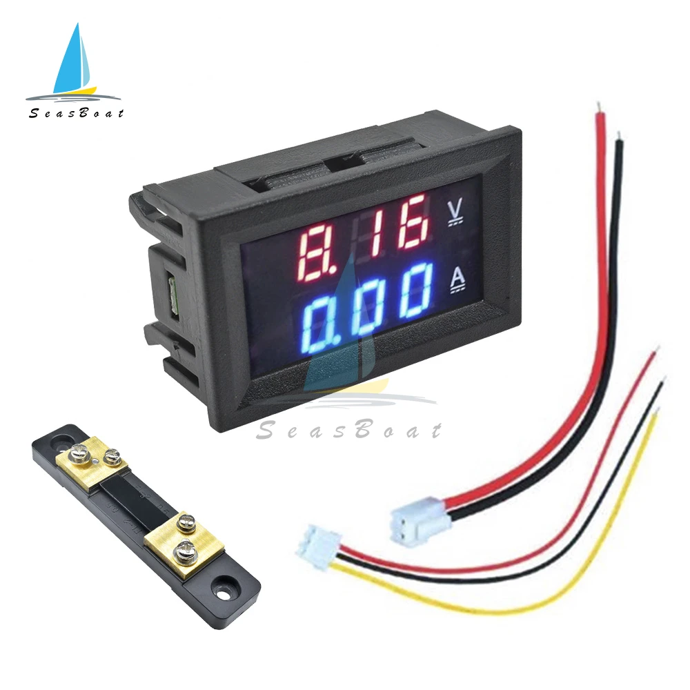 Mini Digital Voltmeter Ammeter DC 0-100V 50A Amp Volt Panel Voltage Current Meter Detector Tester 0.56" Dual LED Display Gauge