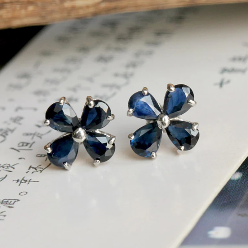 Natural Sapphire Earrings for Women Solid 925 Silver Sterling Earrings Fasionable Simple Sapphire Gemstone Earring