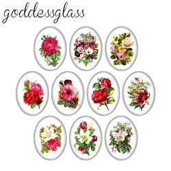 Flowers lavender daisy Dandelion Lotus 10pcs 13x18mm/18x25mm/30x40mm Oval photo glass cabochon demo flat back Making findings