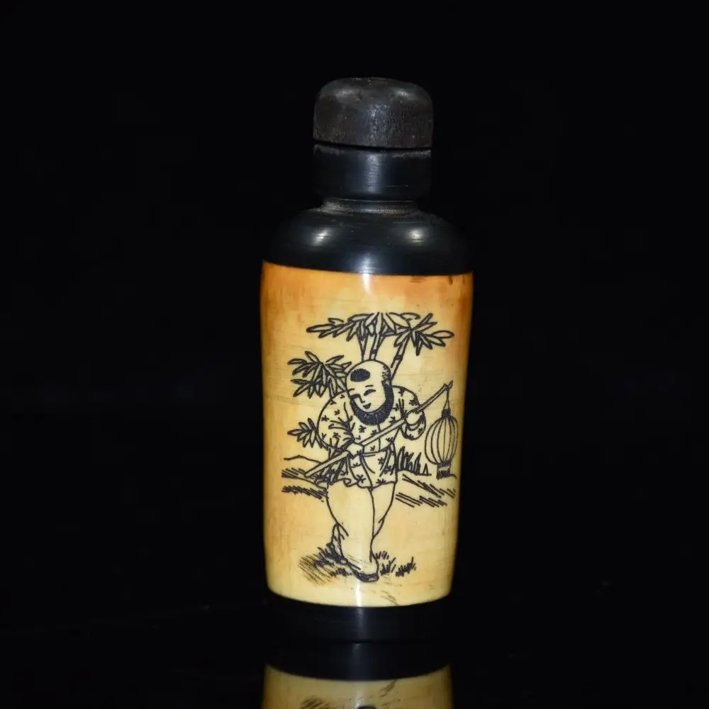 Exquisite Interesting Collection Chinese hand-painted engraved character stories Boy cow bone snuff bottle / pattern random