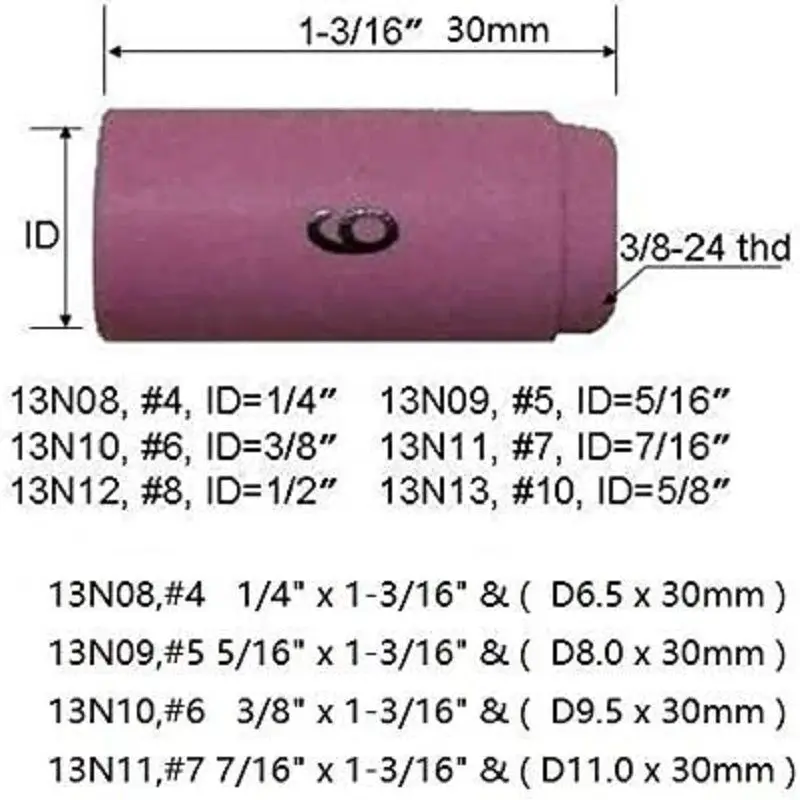 TIG Alumina Nozzle Shield Cup Assorted Size Kit 13N08 13N09 13N10 13N11 13N12 13N13 Fit SR WP 9 20 24 25 TIG Welding Torch 10pcs