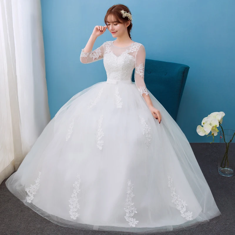 2022 novo vestido de casamento de três quartos manga rendas até vestido de baile vestido de noiva simples sem mangas vestidos de casamento vestido de noiva