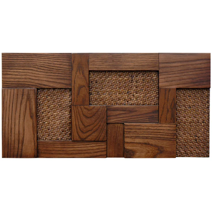 

6 PCS Walnut Color Natural Rattan Mix Oak Mosaic 3D Solid Wood Backsplash Wall Tile DQ114