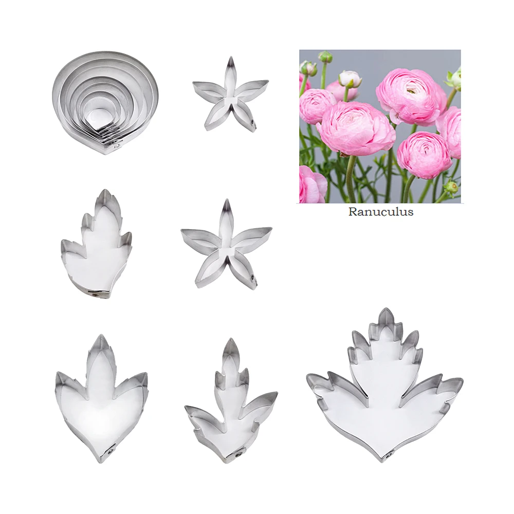 Ranuculus fondant sugar flower cutters baking cake decorations Polymer Clay Cold Porcelain gumpaste tools