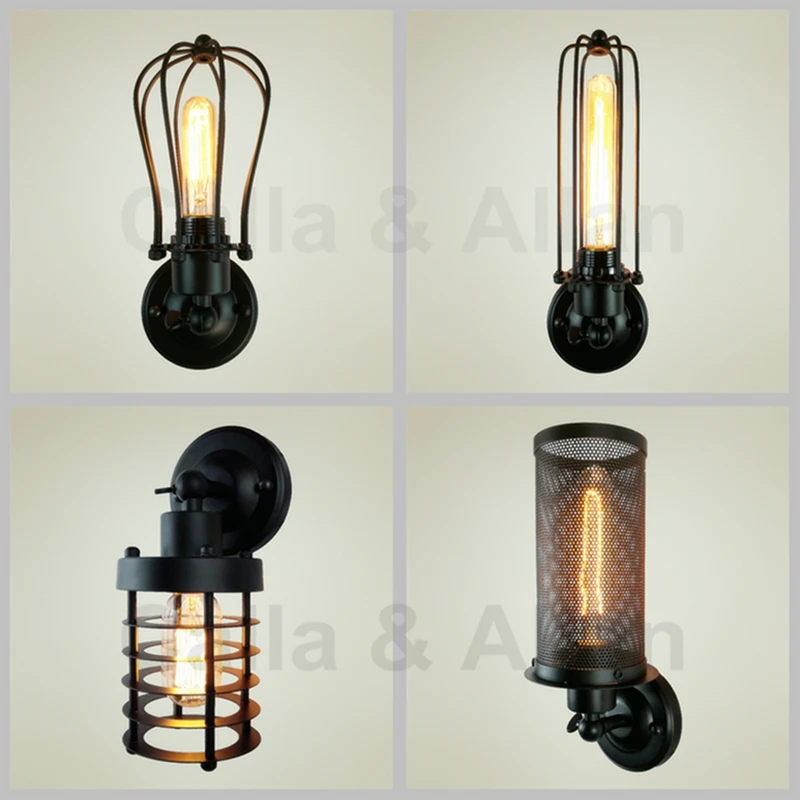

Образец заказа настенного светильника Эдисона, винтажный черный настенный светильник в железной клетке для столовой, спальни, кабинета, сертификат CE/UL