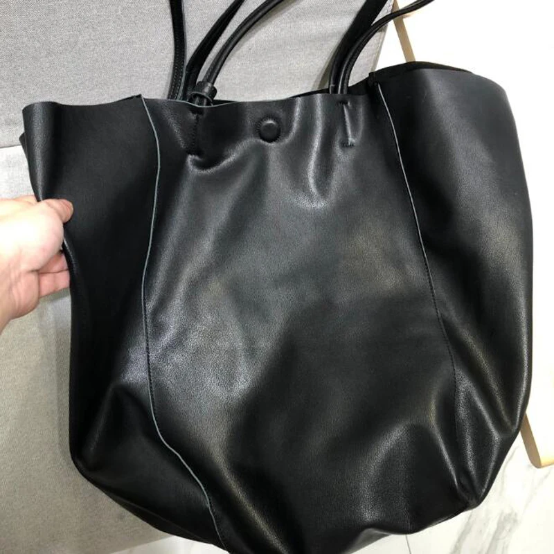 Genuine Leather Bag Lady High Capacity Tote 100% Natural Cow Skin Casual Simple Design Shoulder Packs Cool Mother BAG for Women