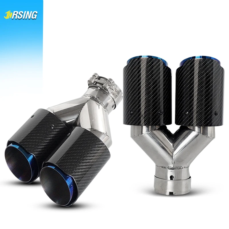 

Car Carbon Fiber Glossy burnt blue Stainless Muffler Tip Y Shape Double Exit Exhaust Pipe Nozzle Decoration Universal