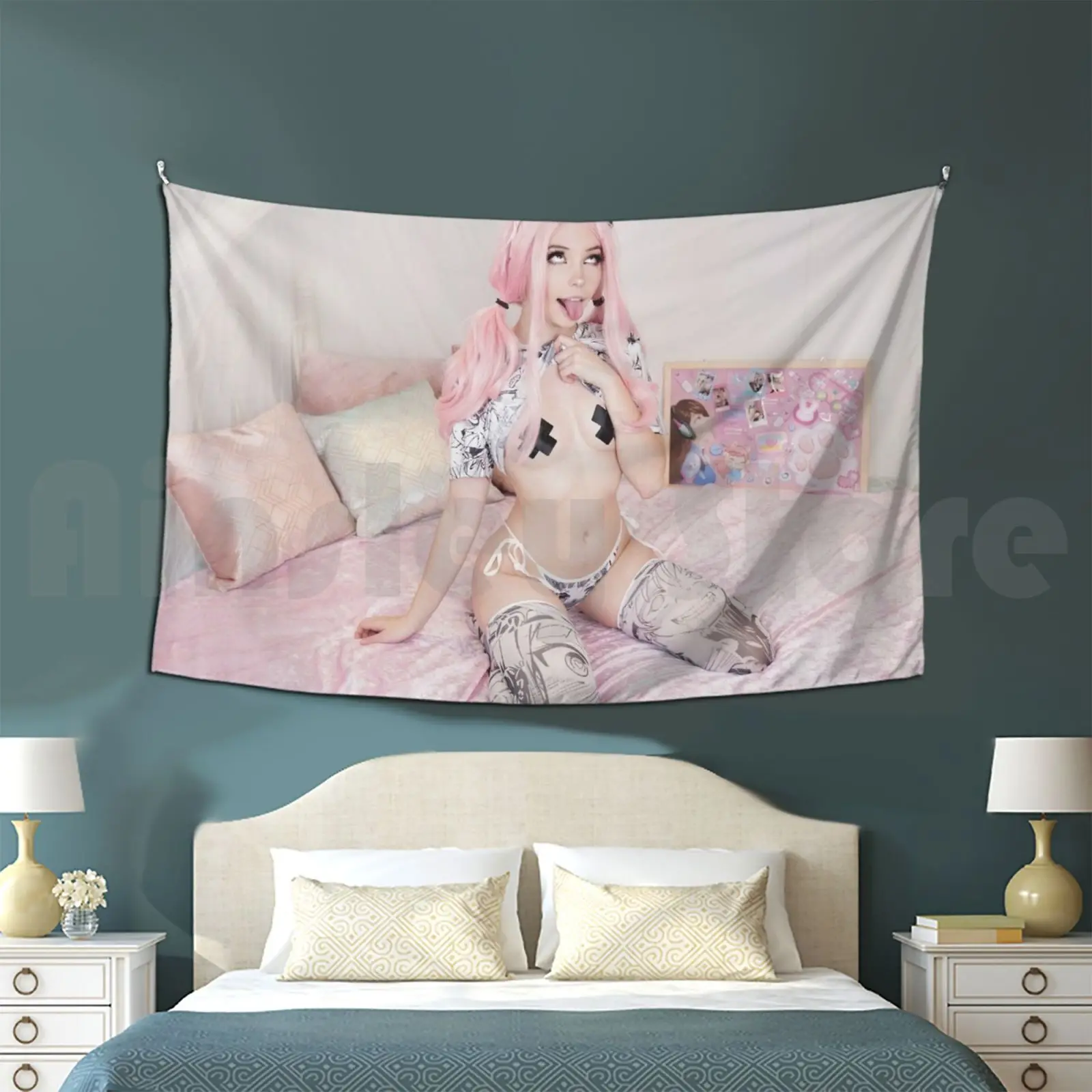 Belle Delphine ? Tapestry Living Room Bedroom Belle Delphine Anime Amazing