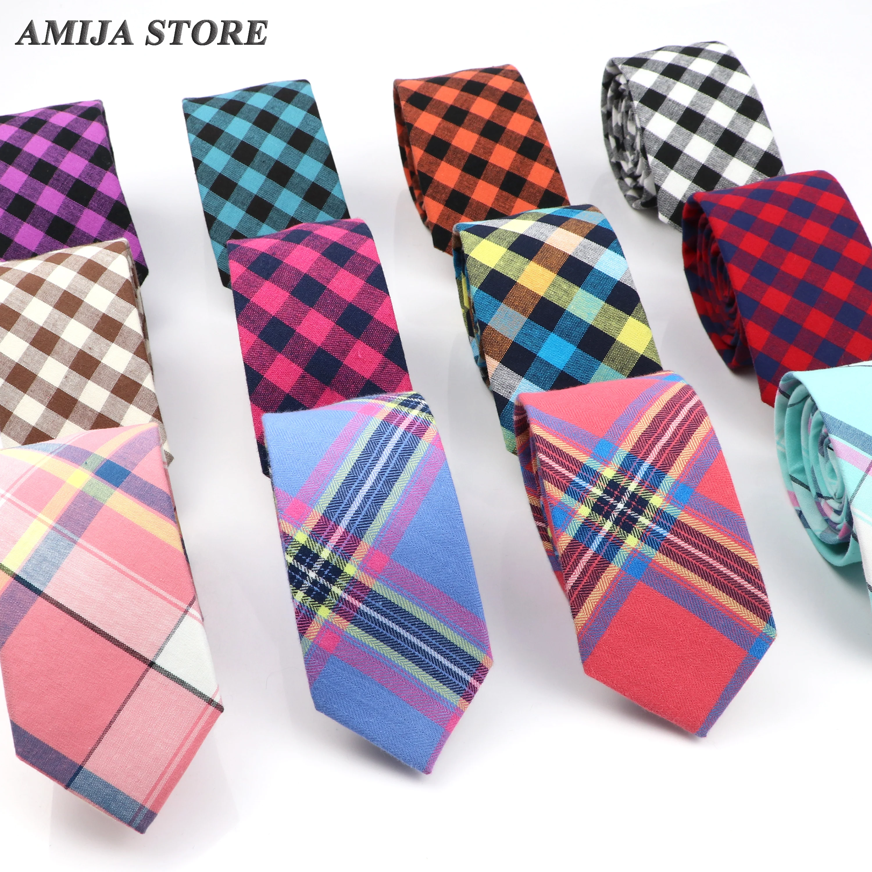 Fashion Plaid Tie For Men Women Colorful Skinny Cotton Necktie For Wedding Bussiness Casual Man's Neckties Suits Flower Cravat