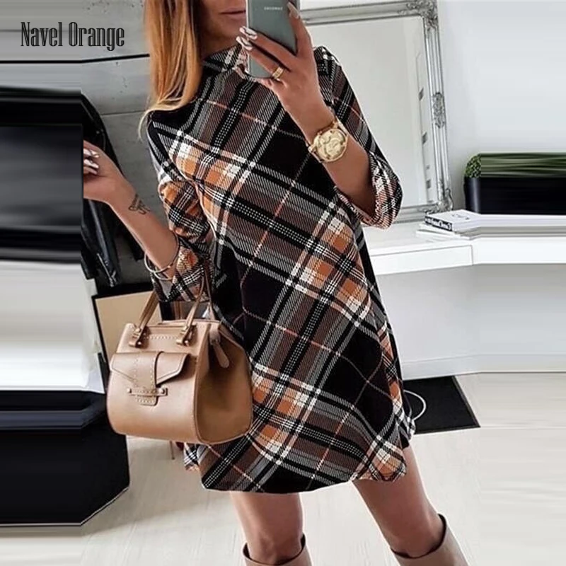 New Women Patchwork Plaid Long Sleeve Mini Dress Spring Autumn Sweet O-Neck Ladies Dress Fashion Elegant Streetwear Dropshipping