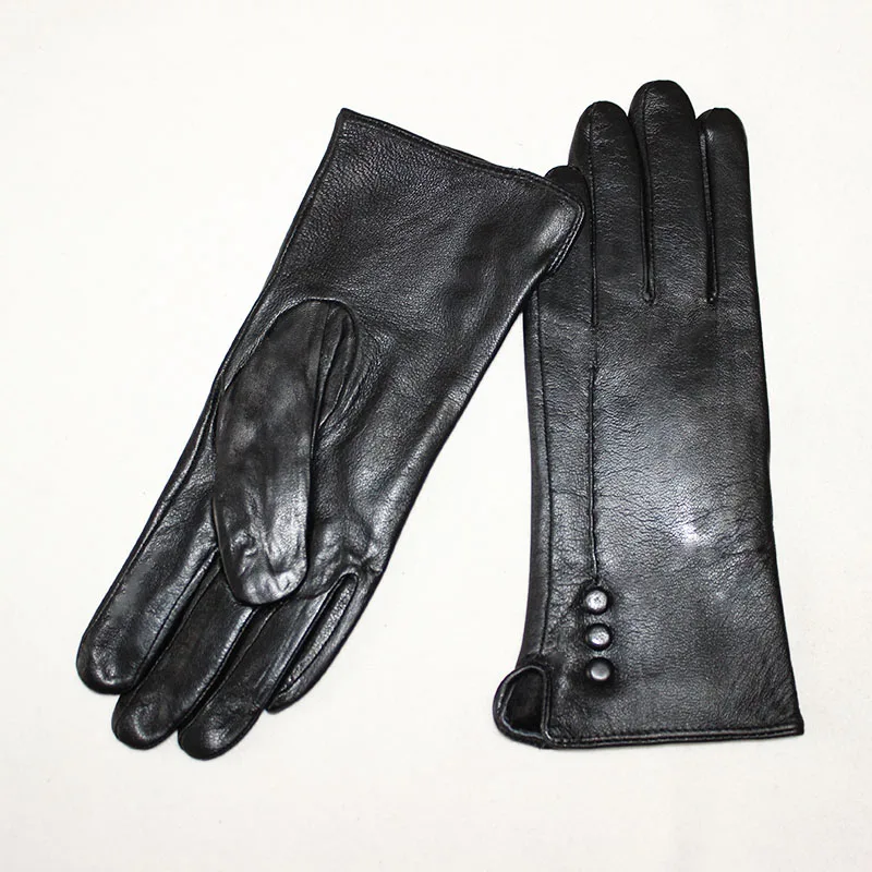 Leather Gloves Women\'s Plus Velvet Autumn and Winter Warm Price Direct Black Short Outdoor Riding Sheepskin Gloves