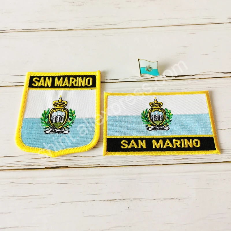 San Marino National Flag Embroidery Patches Badge Shield And Square Shape Pin One Set On The Cloth Armband  Backpack Decoration