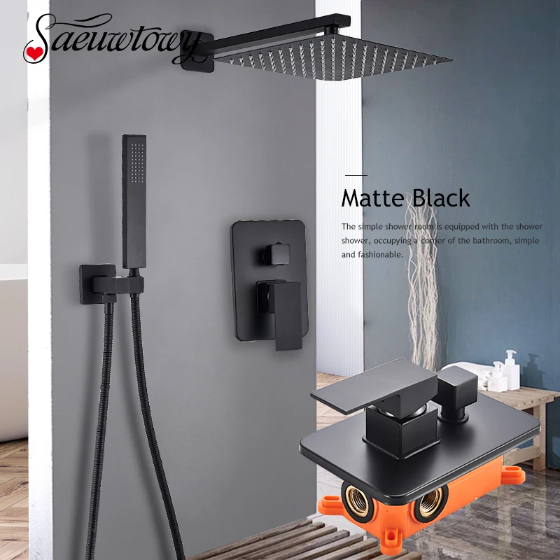 Матовый черный смеситель для душа в комплекте, латунная насадка для душа, смеситель для душа с встроенной коробкой, смеситель для ванной комнаты с горячей и холодной водой на 2/3 путей, смеситель для ванной комнаты Матовый черный смеситель для душа в комплекте, латунная насадка для душа, смеситель для душа с встроенной коробкой, смеситель для ванной комнаты с горячей и холодной водой на 2/3 путей, смеситель для ванной комнаты