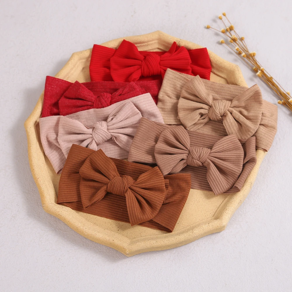 27pc/lot Natural Color Large Knot Bow Headband Baby Knit Head Wraps Kids Ribbed Bows Turban for Children Girl's Stretch Headwear