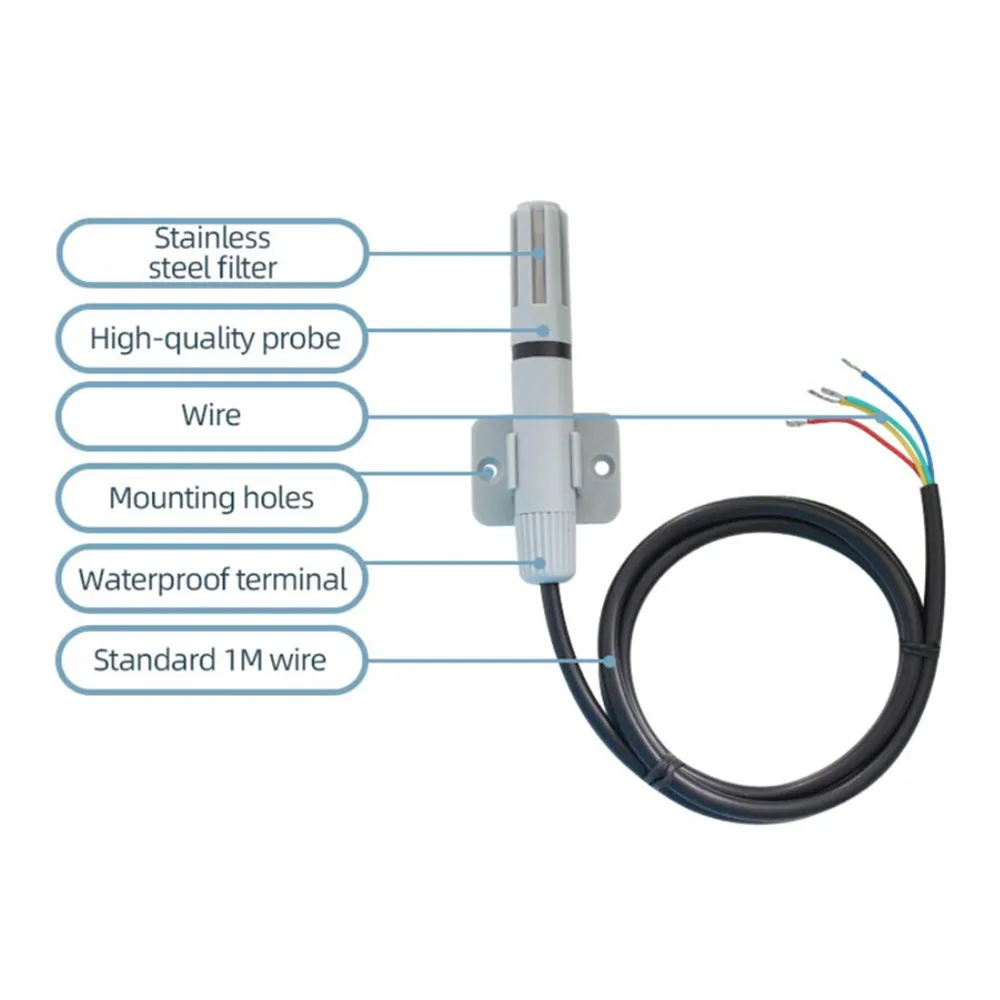 Taidacent Duct Type Humidity and Temperature Sensor Transmitter for Industrial Use RS485 Modbus RTU Analog 4~20mA 0~5V Output