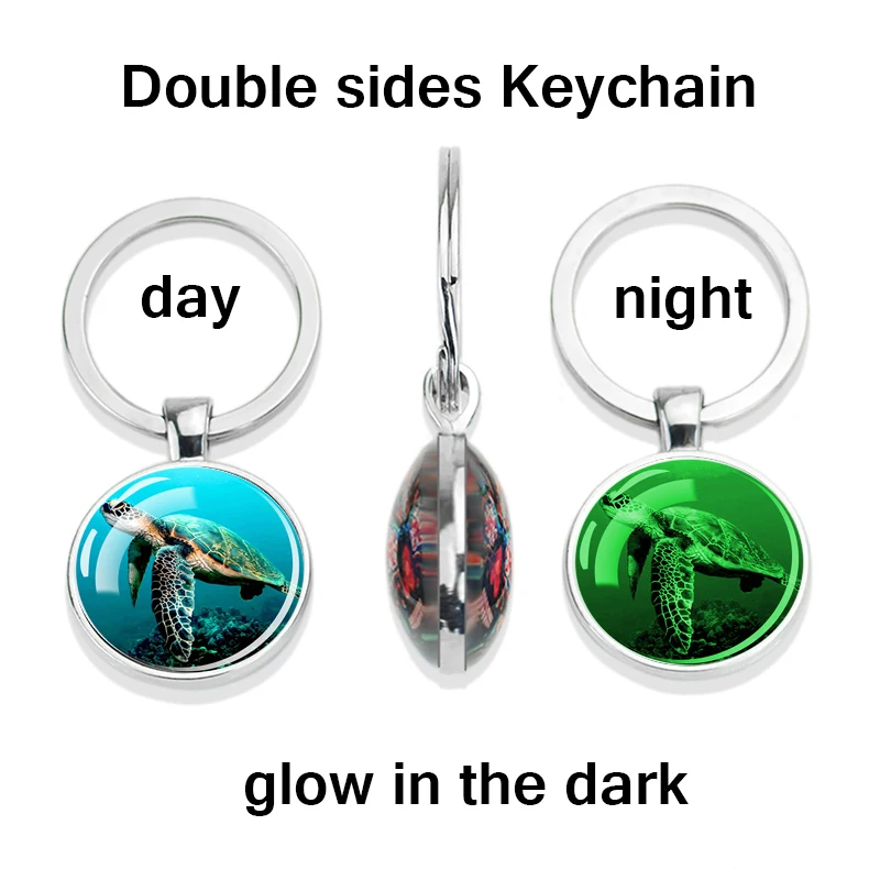 Luminous Sea Turtle Dolphin Seashells Double Sided Keychain Marine Life Glow In The Dark Jewelry Gift Car Keyring Accessories