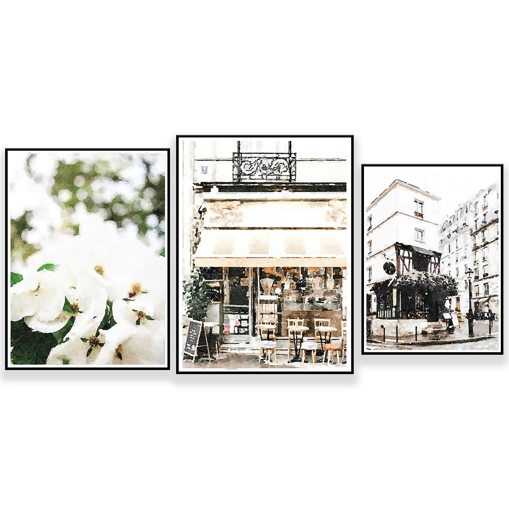 Neutral Black White Paris France Botanical Gallery Wall Art Watercolor Prints Digital Download Montmartre Trending Now