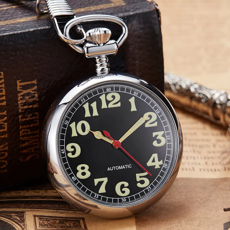 Reloj de bolsillo plateado para hombre, pulsera mecánica automática de cobre, Reloj de cuarzo con colgante de cadena Steampunk de esqueleto