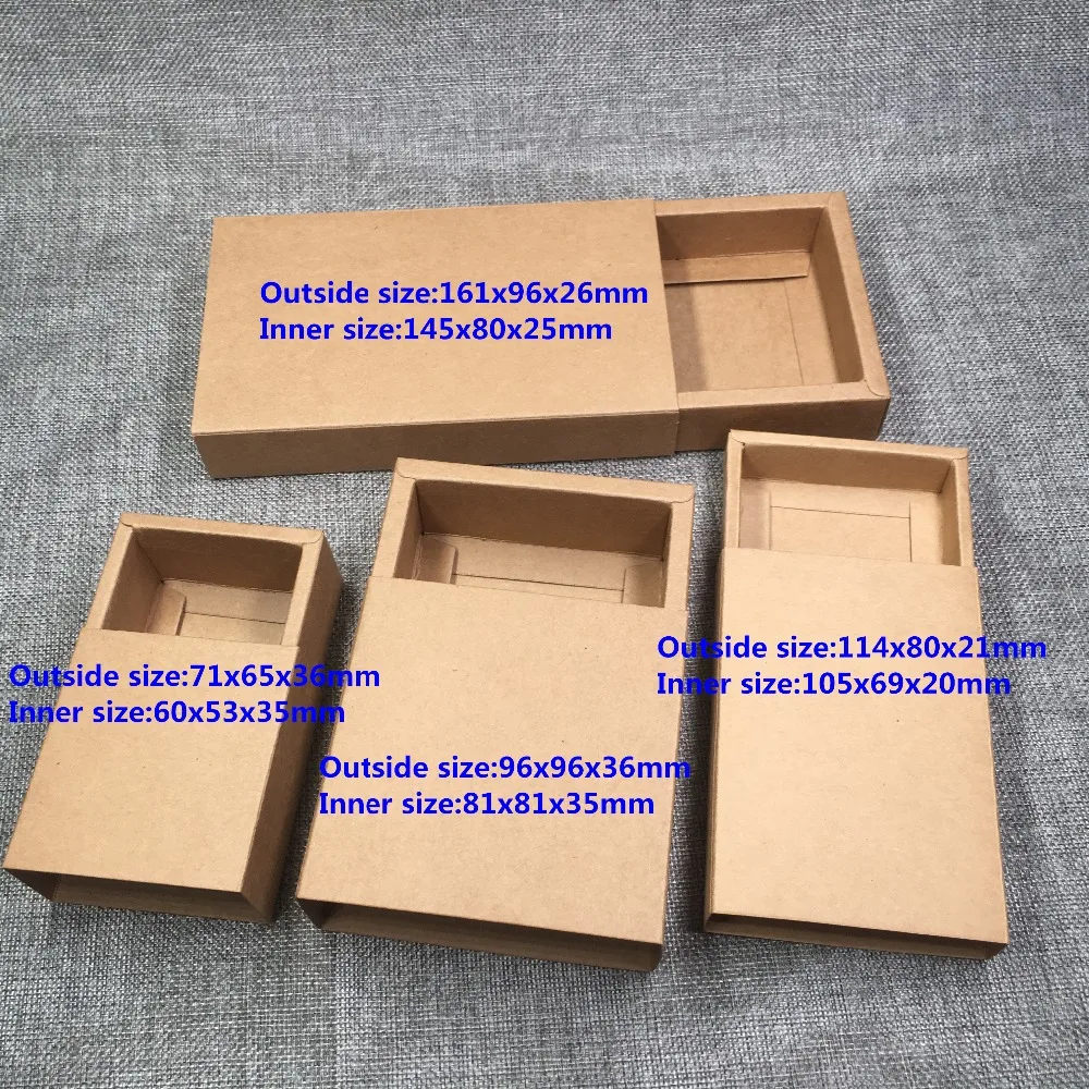 12pcs/Lot Various Size Kraft Paper Drawer Boxes For Matches Flower Petal Packaging Gift Container Storage Push Pull Drawer Boxes