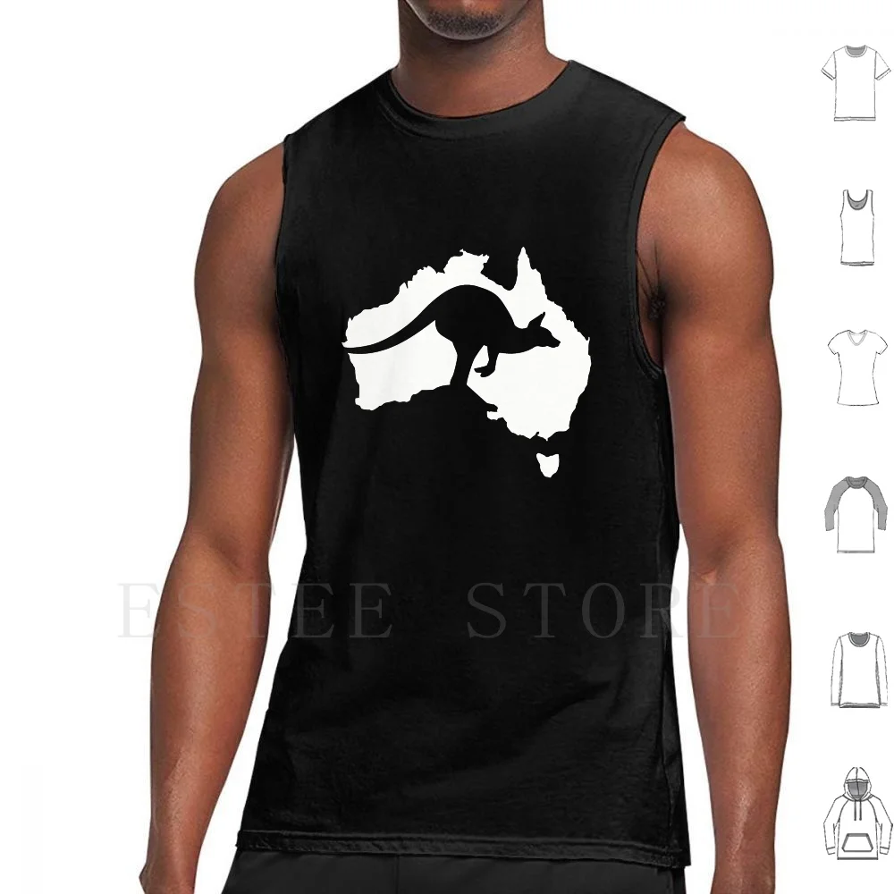 

Australia Kangaroo Tank Tops Vest Cotton Australia Map Flag Continent Down Under Tasmania