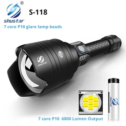 Super 7-Core P10 LED Flashlight With oversized convex lens Glare Adventure Lighting With Power bank function By 18650 battery