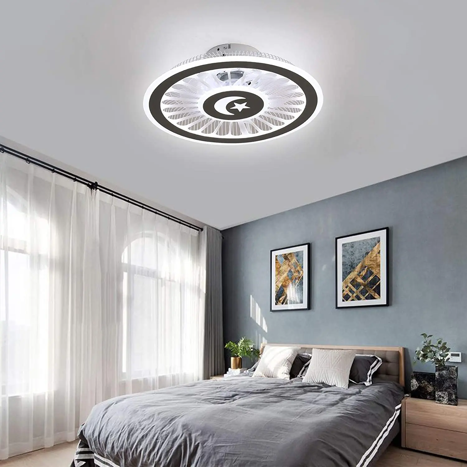 OUKANING 18 Inch Ceiling Fan Light 3 Colors Dimming Lamp with Remote Control For Living Room Modern LED Cooling Ventilador Ven