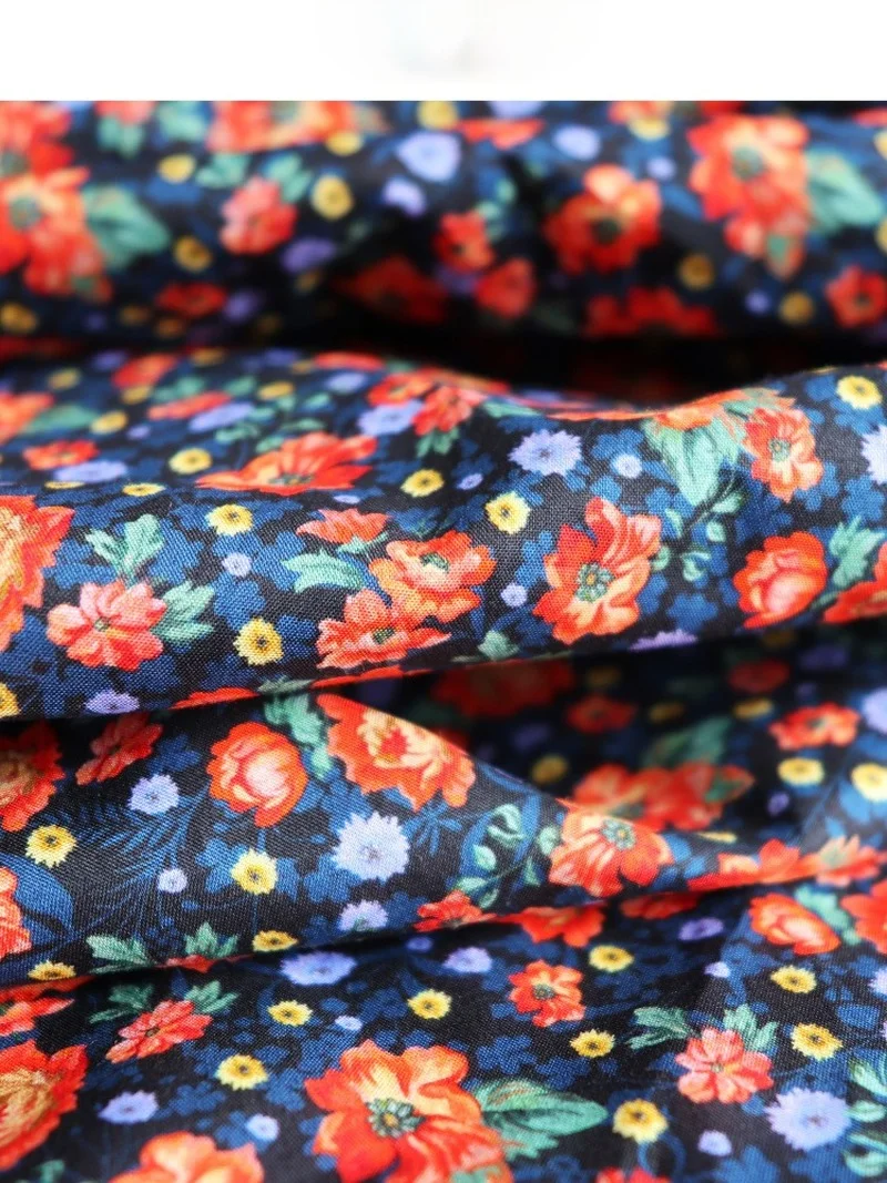 Width 57" High End Fashion Floral Printed Cotton Fabric By The Half Yard For Dress Shirt Cheongsam Material image 2