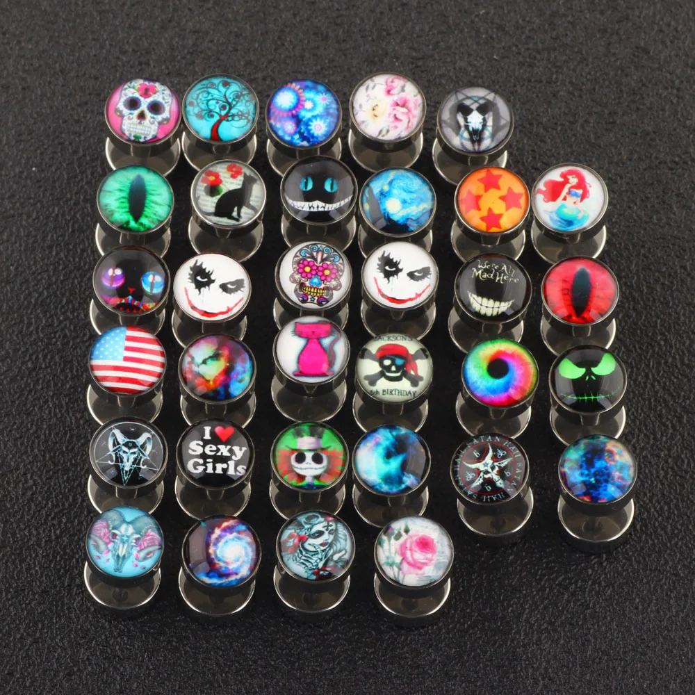 Rock fake ear gauges plugs and tunnels fake piercing expander stretcher cheater ear stud barbell for men women